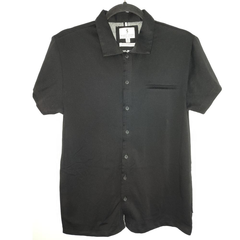 Scott James Mens Black Short Sleeve Button Down Jersey Shirt Small Cotton Blend